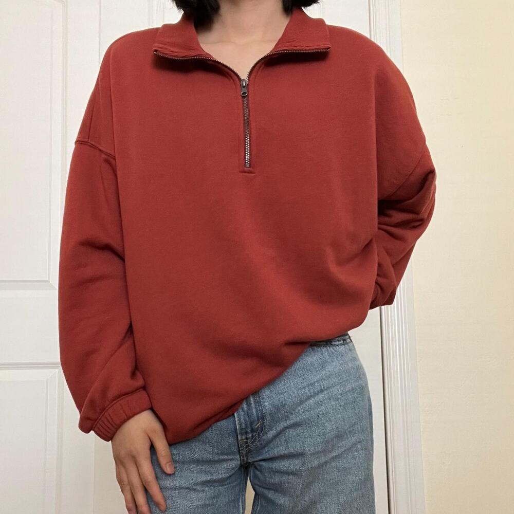 Aerie Rust Orange Oversized Quarter Zip Pullover Cozy Size Small